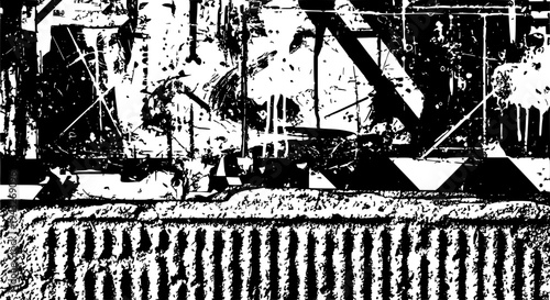 Grungy texture background with black and white abstract patterns and shapes featuring grunge, distressed, worn with