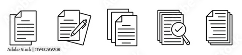 Stack of document icons with pen and checkmark for paperwork and verification