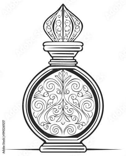 Ornate Perfume Bottle Illustration Decorative Design Fragrance Container Elixir Aroma