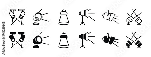 Stage spotlight icons showing various lighting equipment for events and performance