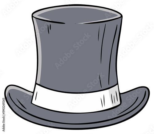 Classic Gray Top Hat with White Band Cartoon Illustration