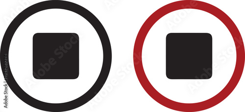 Stop sign symbols in black and red circles on a transparent background