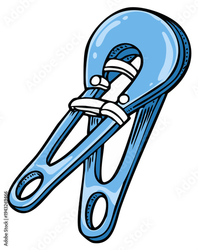 Cartoon Illustration of a Blue Clothes Peg Isolated