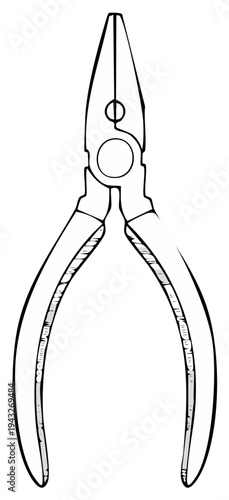 Black and white illustration of needle-nose pliers, a hand tool used for various crafting and repair purposes.