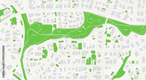 Abstract City Map with Green Parks and Buildings