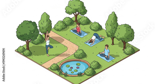 People Meditating in Serene Park.