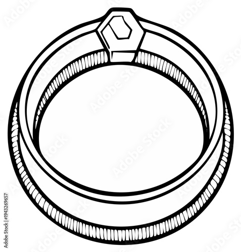 Detailed drawing of a wedding ring with a prominent gemstone for design or symbols
