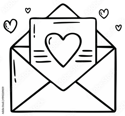Open Envelope with Heart Message Surrounded by Love Symbols