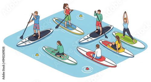 People Paddleboarding on Calm Water.