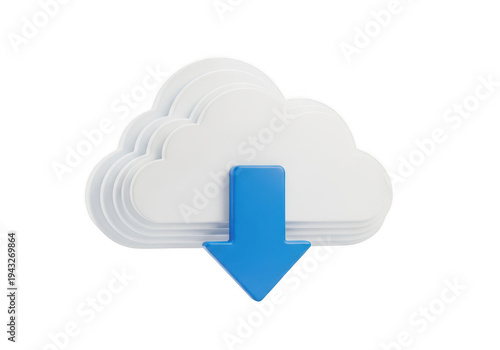 Downloading data from cloud storage isolated on transparent background
