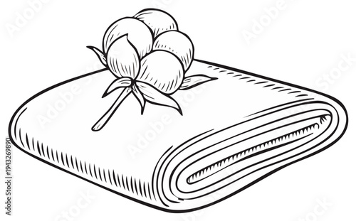 Sketch of Cotton Plant Blossom Resting on Folded Fabric