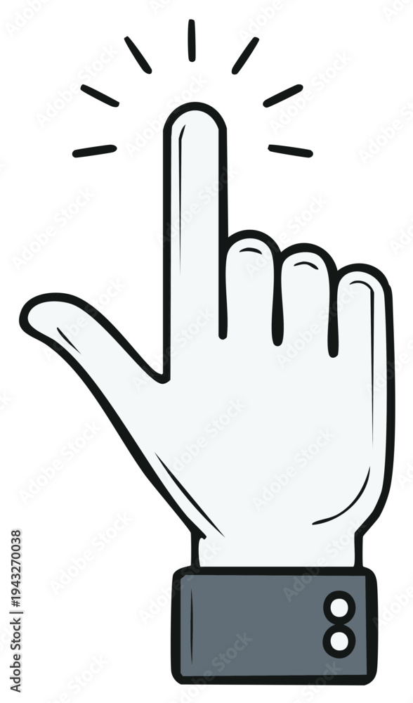 Obraz premium Cartoon hand pointing and clicking with illuminated fingertip