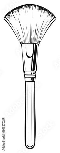 Fan Shaped Makeup Brush Line Art Illustration for Beauty and Cosmetics