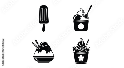 Frozen Desserts Black Silhouette Icons Set 
