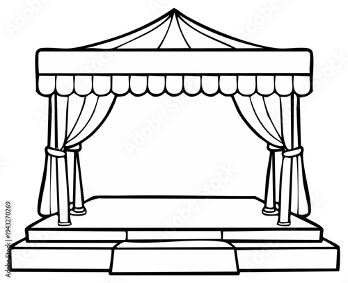 Cartoon stage with draped curtains, empty platform illustration