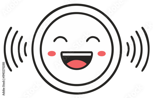 Joyful laughing round character with sound waves emanating from its sides