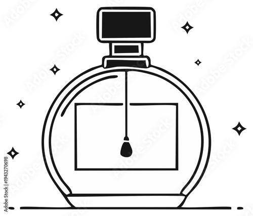 Elegant Perfume Bottle Outlined Black on White for Product Presentation Minimalist Design