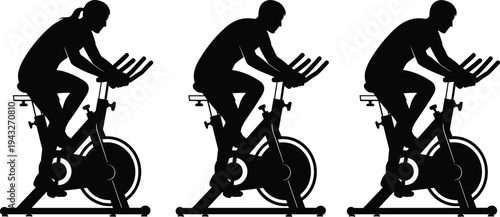 Stationary Bike Silhouette Illustration Vector Featuring Indoor Cycling Workout Characters, Fitness Symbol, and Marketplace Success for Creative Projects
