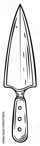 Hand Drawn Black and White Illustration of a Garden Trowel Tool