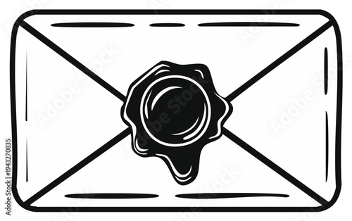 Illustration of a closed envelope with a wax seal in a vintage style