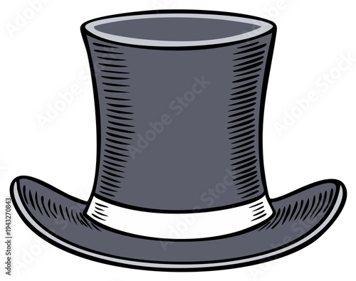 Classic Black Top Hat with White Ribbon Elegant Formal Headwear Accessory