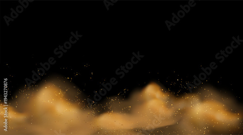 An abstract dust cloud with golden glowing glitter or particles along the bottom border.