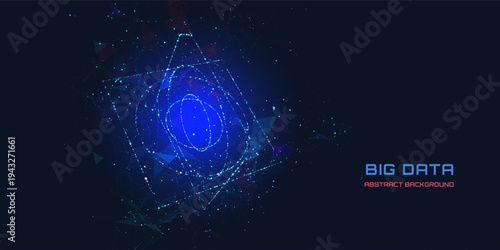 Abstract big data 3D grid with elipsoide holes inside. Quantum computing concept on dark background. Blockchain grid сoncept. Artificial intelligence design