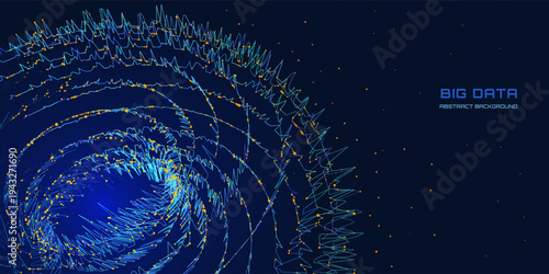 Abstract futuristic torus from noisy grid connecting points  glowing in dark. Big Data. Concept visualization for technology, science and computing.