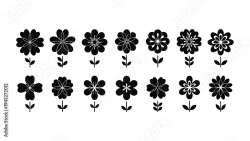 Floral Silhouette Collection: A captivating collection of floral silhouettes, each design offering a unique arrangement of petals and stems, perfect for diverse creative applications.