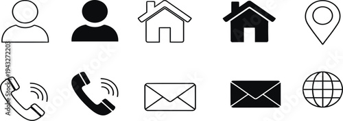 Collection of basic line icons for communication and navigation