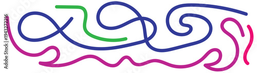 Colorful swirling lines in blue green and pink on white background