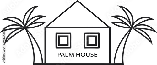 Black line of house with palm trees and
