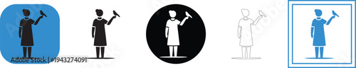 Diverse collection of vector graphic icons depicting a person standing calmly while holding a small bird perched securely upon their outstretched hand.