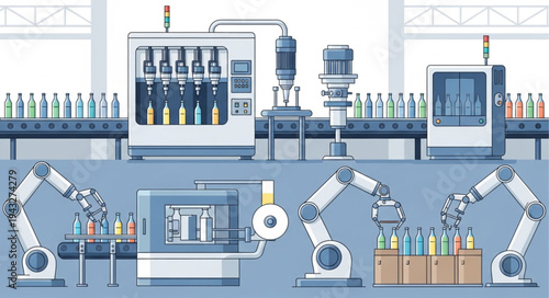Robotic Arms in Industrial Factory Setting.