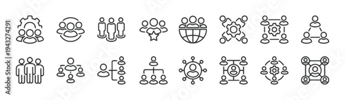 Team and organization structure icons for corporate hierarchy