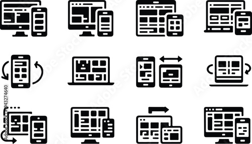 Responsive Collection Silhouette Icon Set Responsive Design Typography Silhouette Icon Pack