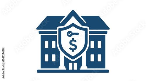 Secure Financial Institution Concept Icon Depicting Banking Safety and Asset Protection through a Shield, Key, and Dollar Sign Symbolizing Investment Security