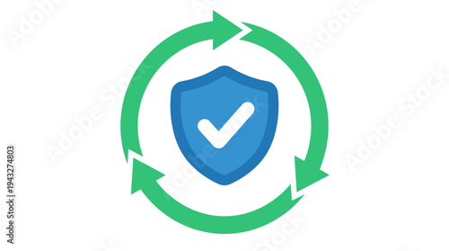 Continuous Protection and Security Refresh Cycle Icon with Shield and Checkmark for System Reliability and Data Safety