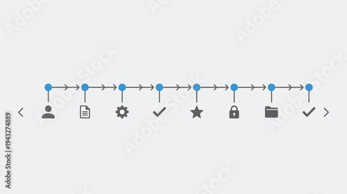 Timeline with business icons representing workflow and progress with task completion milestones