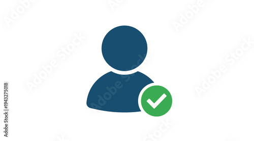 Digital user profile verification icon with a green checkmark, symbolizing successful account authentication, approval, and secure identity confirmation for online platforms and services