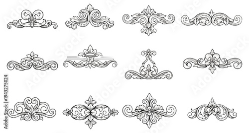 Ornamental design elements collection on black background