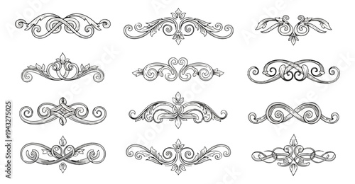 Ornamental design elements collection on black background