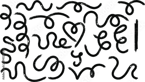 hand drawn brush swirl doodle lines set abstract ink flourish calligraphy design elements