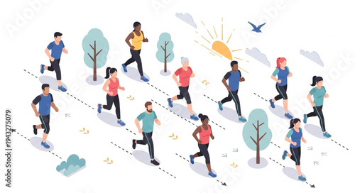 People Running on White Background.