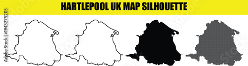 Hartlepool uk map silhouette showing outline fill solid dot pattern for graphic design