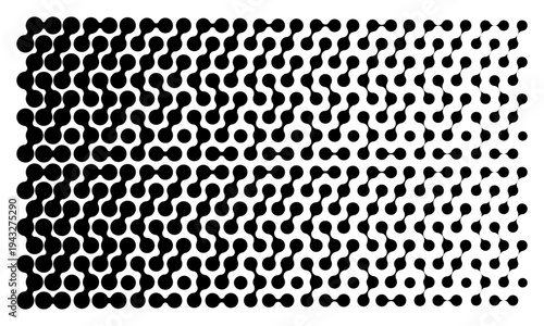 Connected dots pattern with faded effect. Vanishing organic morph shapes texture. Linked meta balls, molecules or cells background with transition visual illusion. Vector graphic illustration.