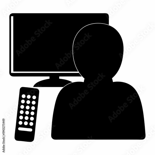 Watching TV with a Remote Control Icon, Silhouette, and simple illustration
