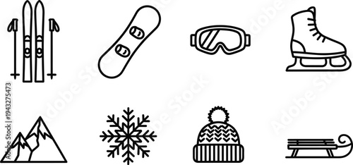 Winter sports icon set for skiing snowboarding and ice skating enthusiasts