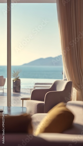 Luxury villa interior showcases panoramic sea views serene modern design evokes spacious elegance and inviting warmth Free Download Luxury villa interior showcases panoramic sea views serene modern design evokes spacious elegance and inviting warmth - GFXLoad