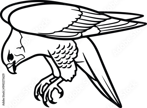 Silhouette falcon bird of prey flying with sharp talons vector design